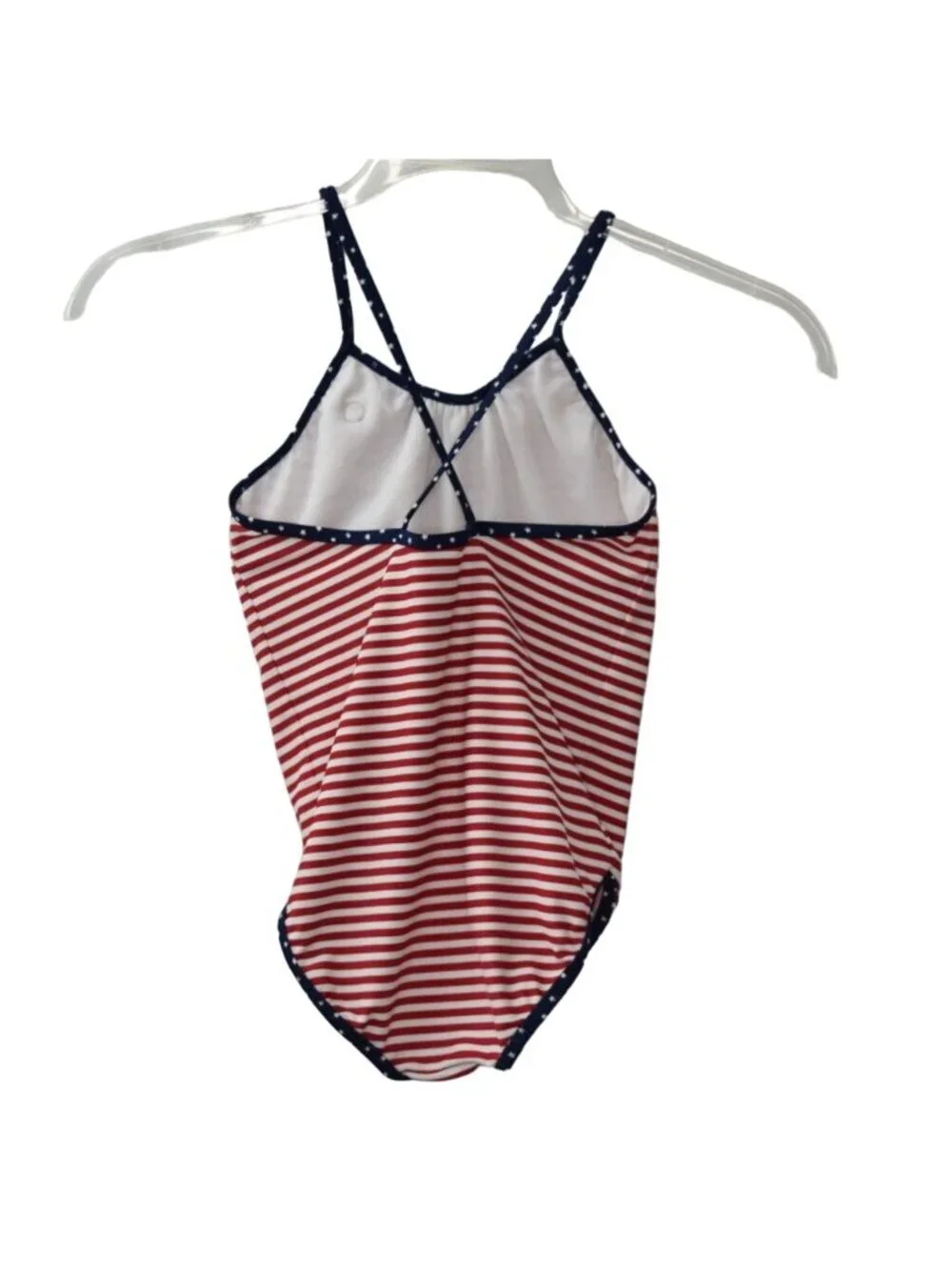 OshKosh BGosh Girls Size 8 One Piece Swimsuit Red White Striped Floral Nautical
